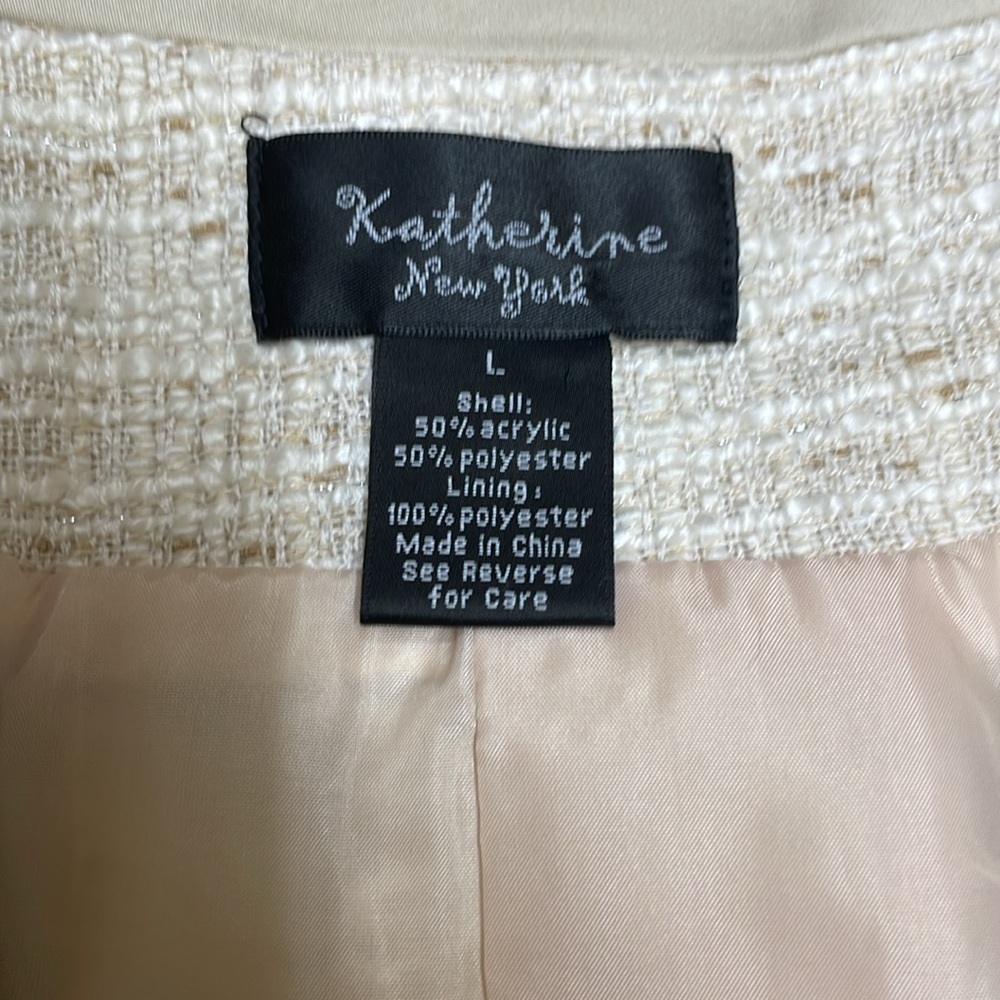 Katherine New York Cream Bouclé Blazer Jacket 3/4 Sleeve Contrast Trim - Picture 5 of 6